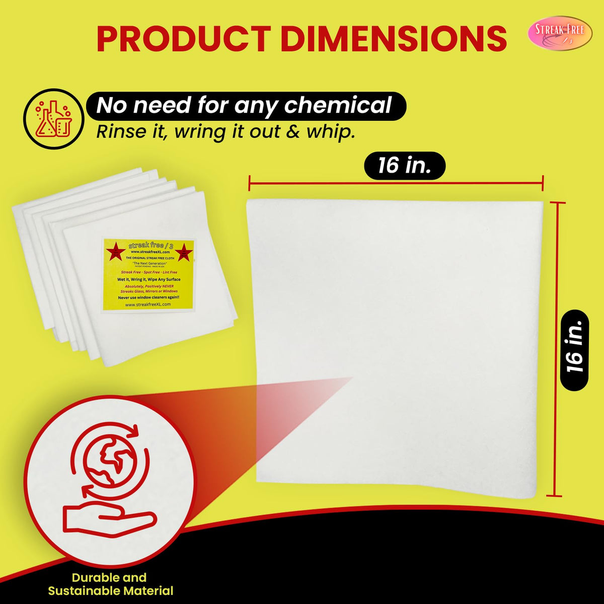 Streak Free/3 Microfiber Glass Cleaning Cloth, 6 Pack, Lint Free & Reusable