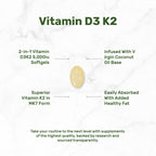 DEAL SUPPLEMENT Vitamin D3 5,000 IU + K2 MK7 100mcg Softgels | 2-in-1 Complex with Virgin Coconut Oil | Supports Heart, Bone, Teeth & Immune Health | Easy to Swallow