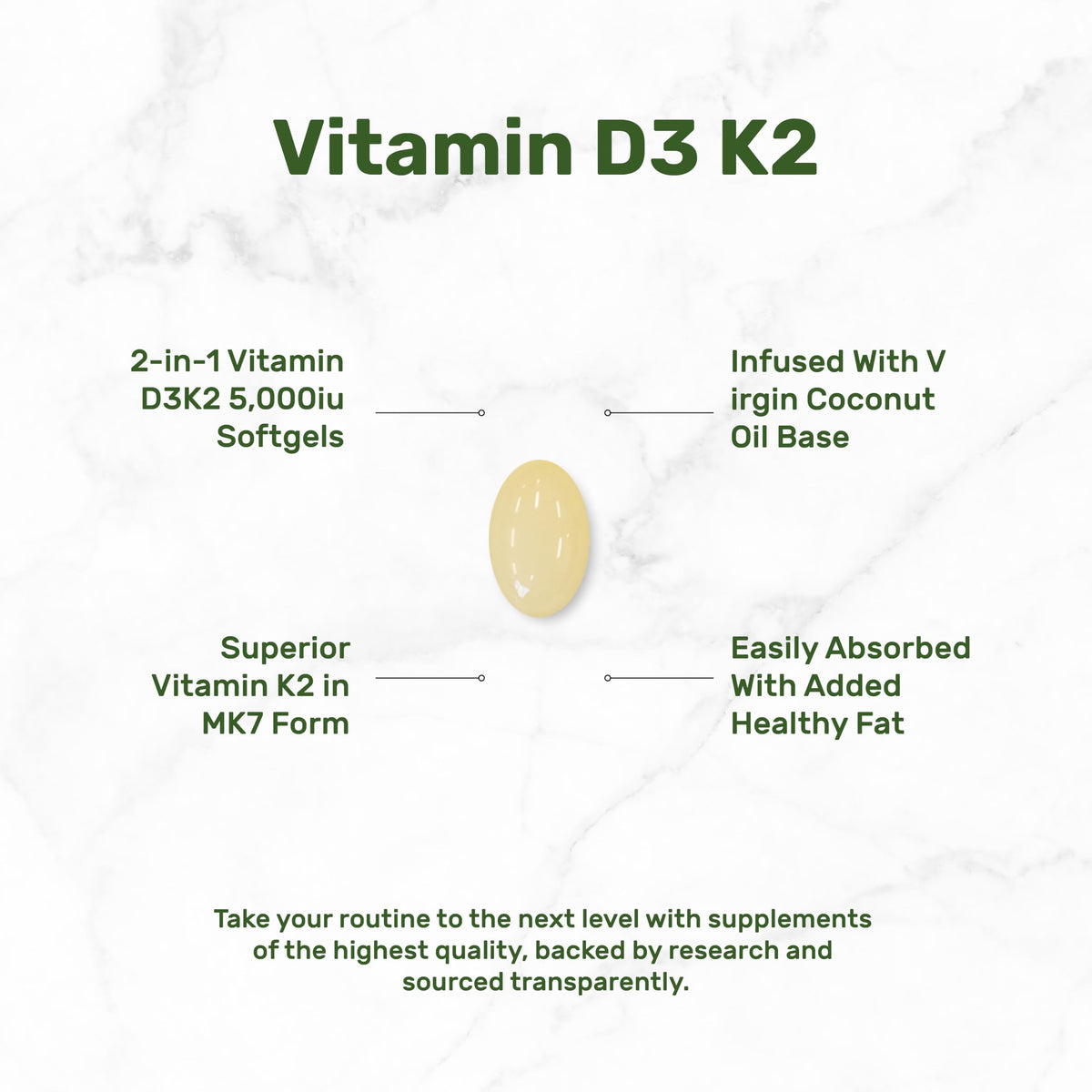 DEAL SUPPLEMENT Vitamin D3 5,000 IU + K2 MK7 100mcg Softgels | 2-in-1 Complex with Virgin Coconut Oil | Supports Heart, Bone, Teeth & Immune Health | Easy to Swallow
