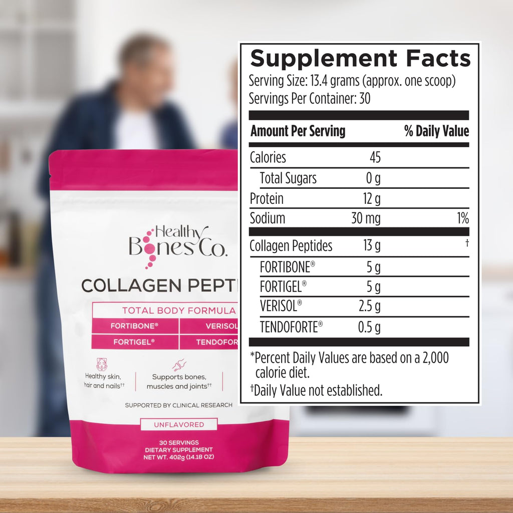 Collagen Peptides Powder, FORTIBONE®, FORTIGEL®, VERISOL®, Tendon Support | Premium Bone Health Collagen Peptides Supporting Bone, Joint, Skin, Hair And Nail, Anti Aging, Hydrolyzed Collagen, 90 Serv