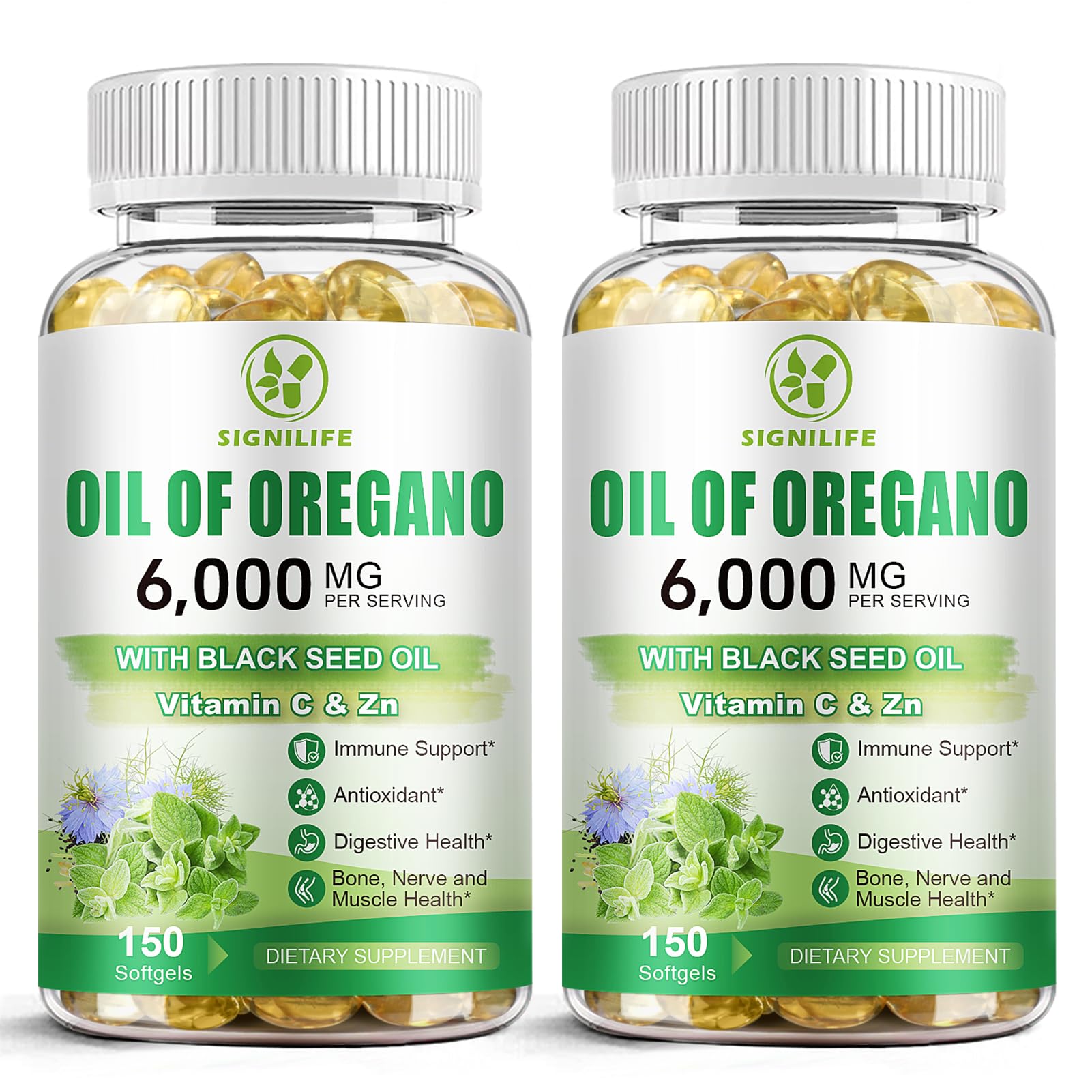 Oil of Oregano with Black Seed Oil, 6000mg/Serving, 150 Softgels | Oregano Oil Capsules for Immune Support with High Carvacrol & Thymoquinone, Antioxidant, Non-GMO, Gluten Free