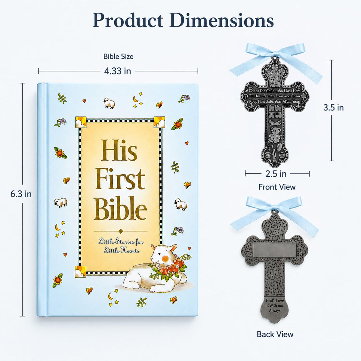 Baby Boy First Bible and 4" Pewter Baptism Guardian Angel Crib Cross (Original Version)-L8