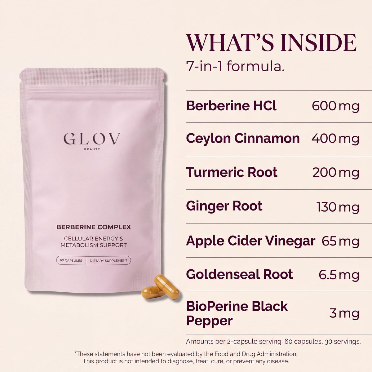 Glov Beauty Berberine Complex Cellular Energy & Metabolism Support Capsules