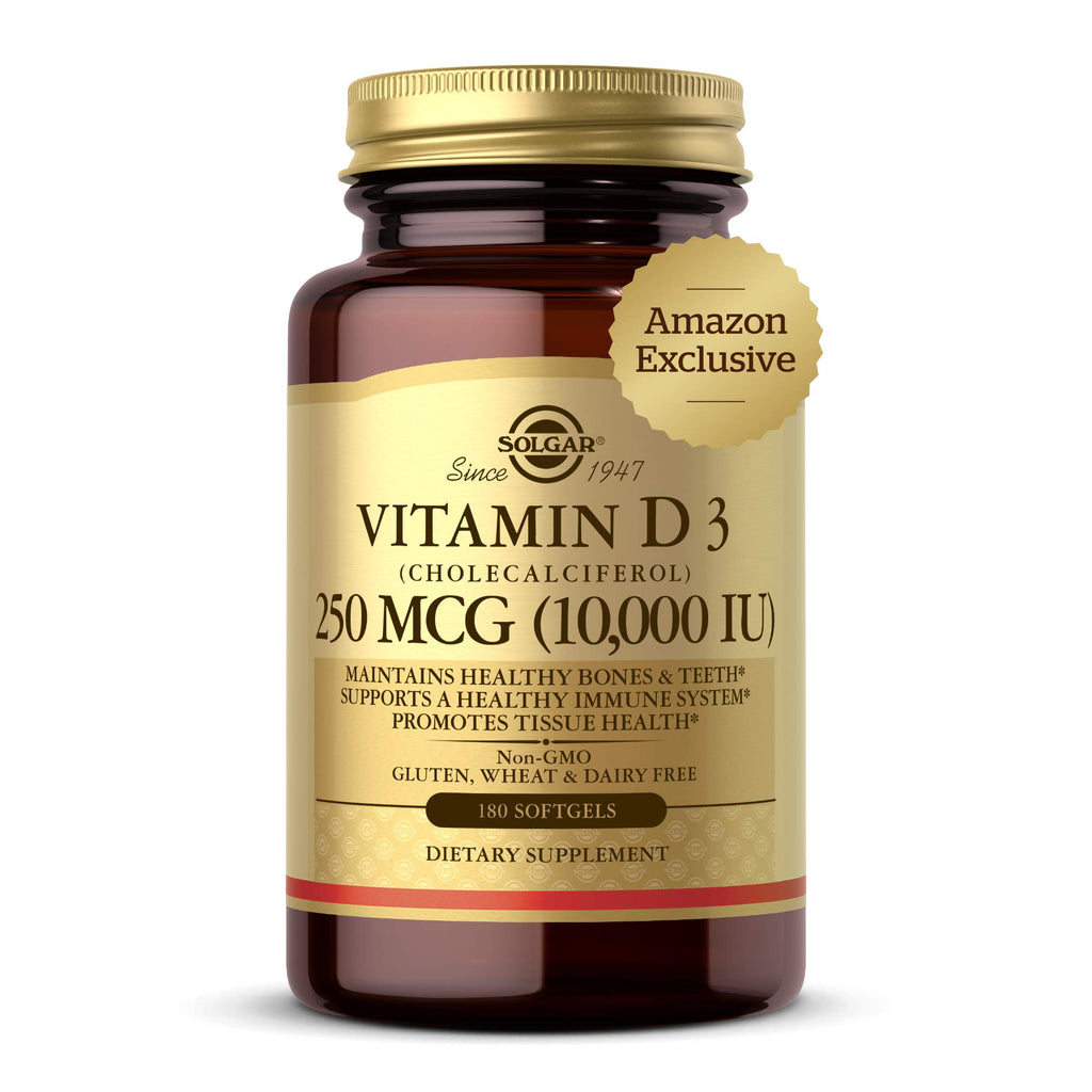Solgar Vitamin D3 (Cholecalciferol) 250 MCG (10,000 IU), 120 Softgels - Helps Maintain Healthy Bones & Teeth - Immune System Support - Non GMO, Gluten/ Dairy Free - 120 Servings