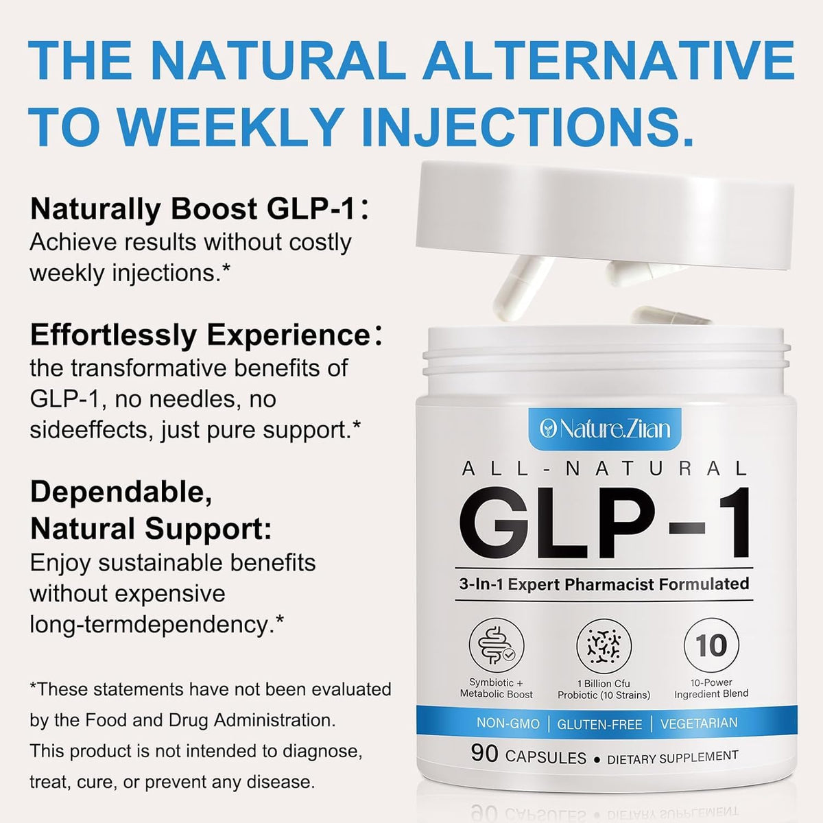 O NATURE . ZIRAN GLP-1 Weight Management Supplement for Women & Men, Multiple Probiotic & Vitamins Supplements, GLP1 Appetite Control, Energy & Digestion Balance - 90 Capsules (Pack of 1)