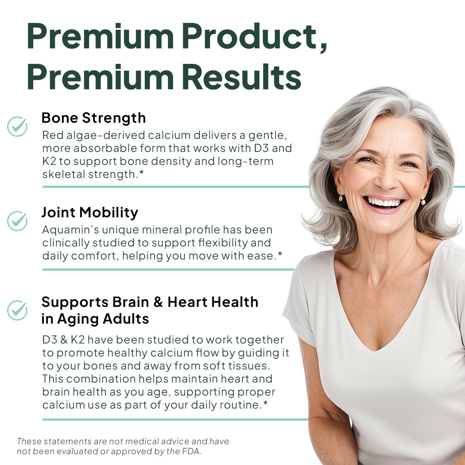 Organics Ocean Better Calcium - Organic Red Algae Calcium with Vitamin D3 and K2 Supplements - Supports Bone Structure, Joint Comfort & Encourages Healthy Aging - Plant-Based, Non-GMO - 6 Pack