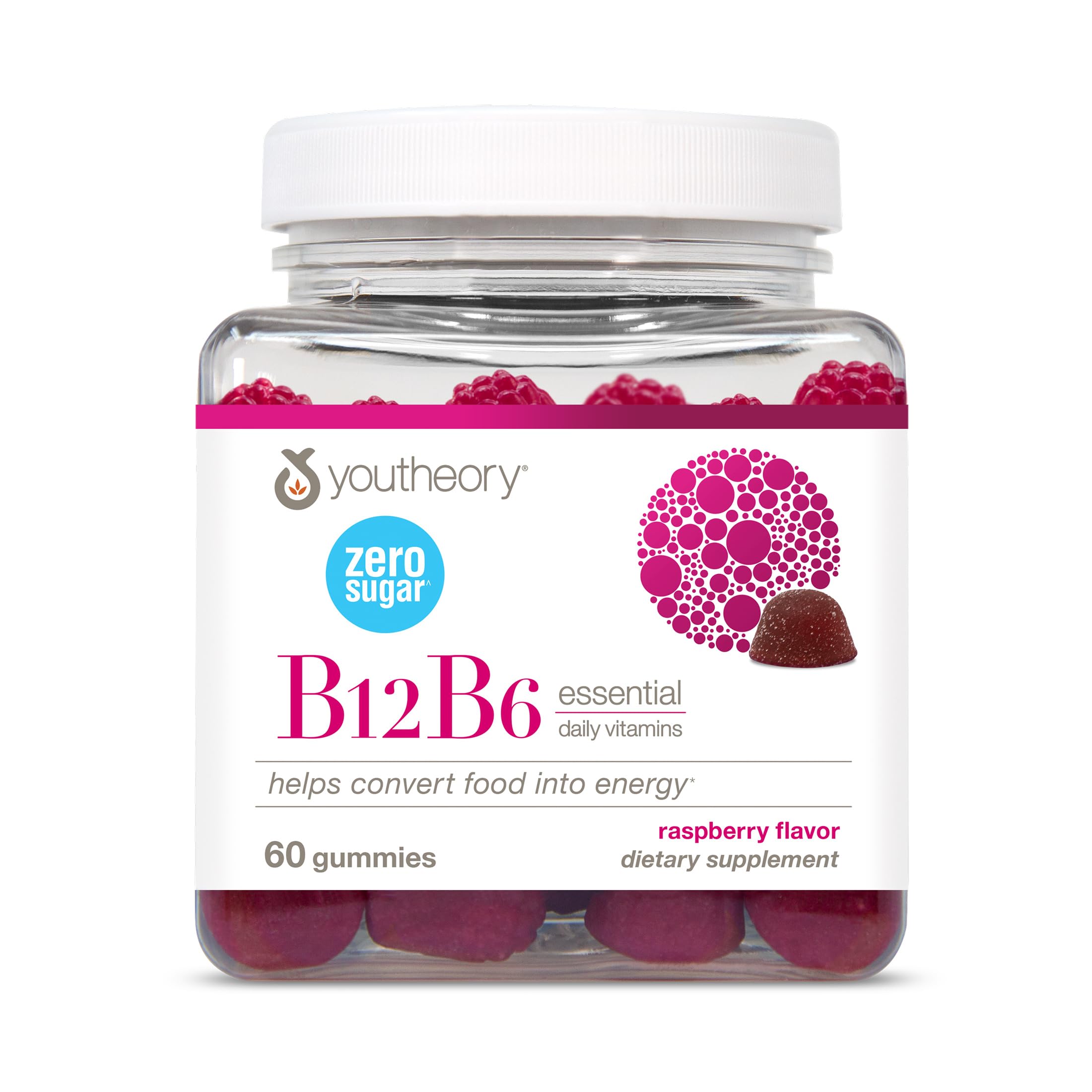 Youtheory B12B6 Liquid, Raspberry Flavor, 1oz Packet, 12 Count | Daily Energy and Brain Support*, Vitamin B12 and B6, Tasty Single-Serving Packs, Vegan, Dairy, Soy, and Gluten-Free