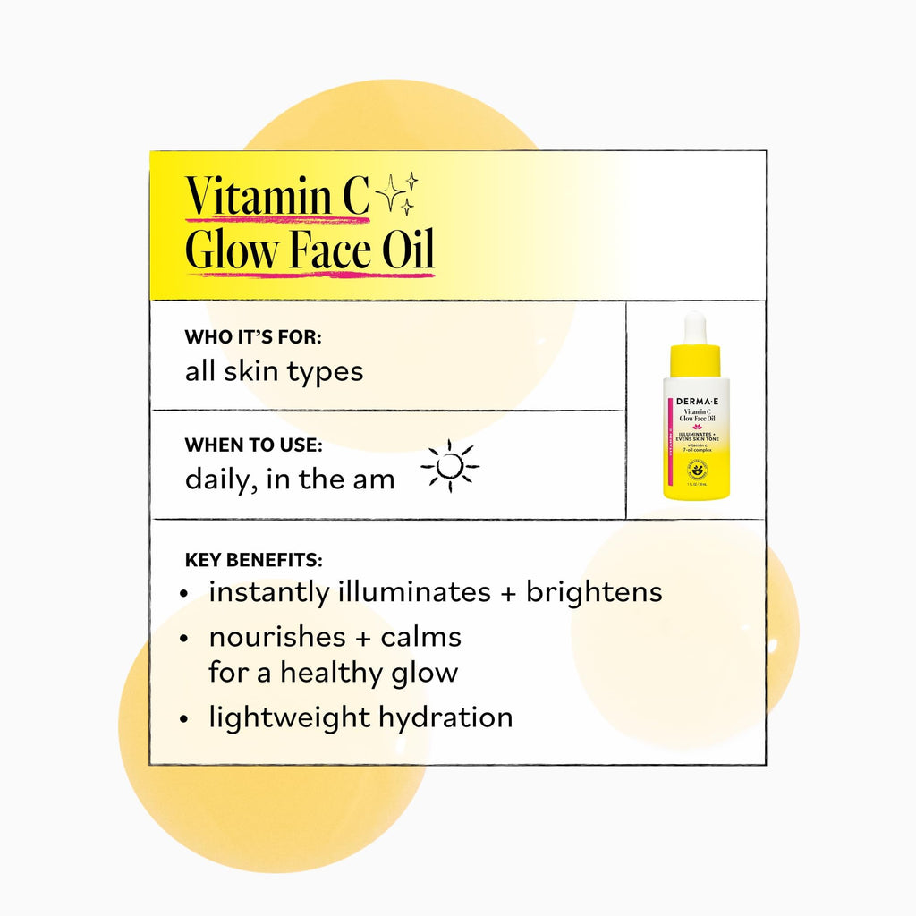 Derma E Vitamin C Glow Face Oil, 1 Fl Oz Vitamin C Oil with Turmeric