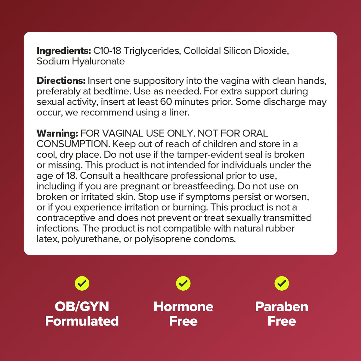 URO Vaginal Moisture Hyaluronic Acid Suppository for Easier Intimacy– 10 Ct
