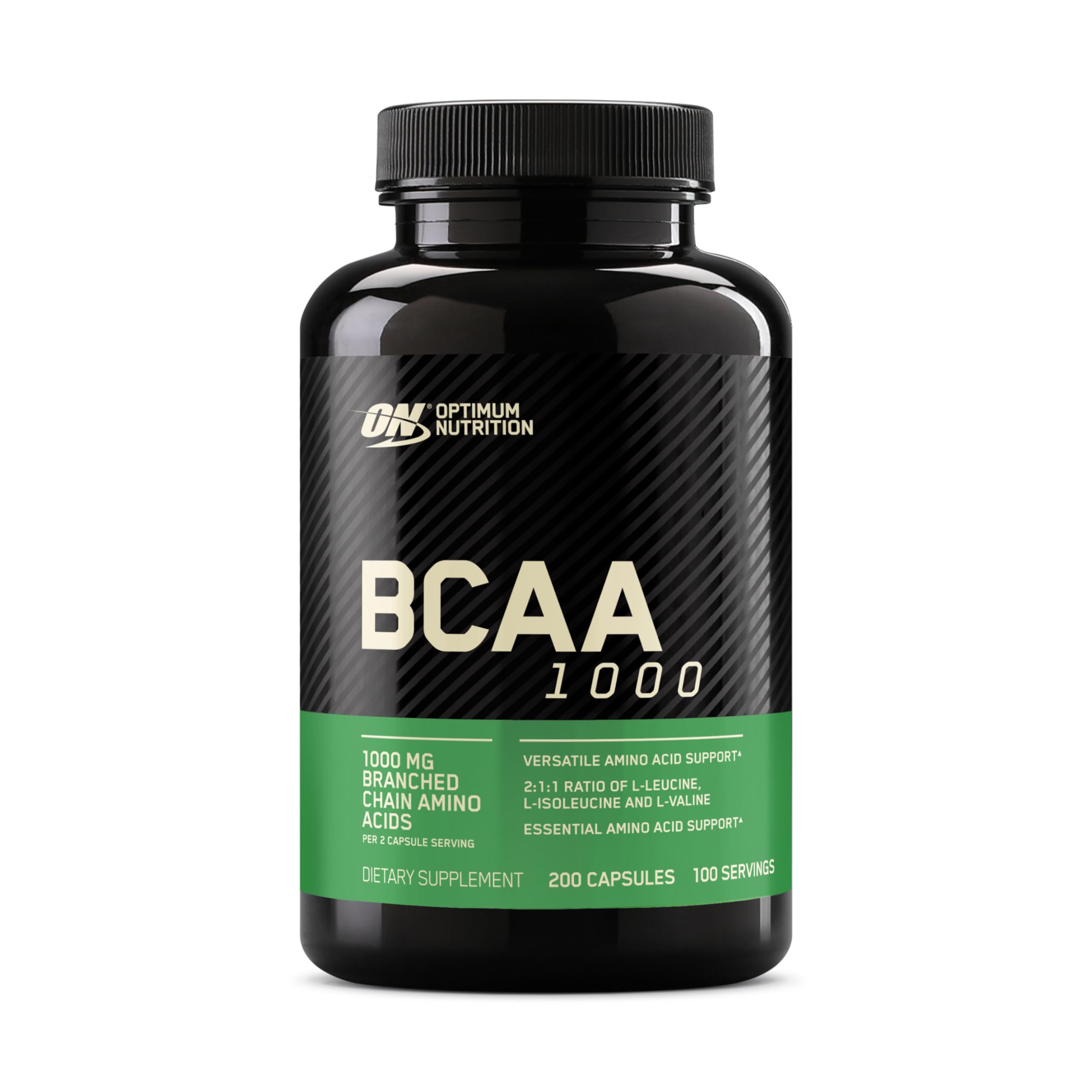 Optimum Nutrition BCAA Capsules, Keto Friendly, 1000mg, 200 Ct | Easy to Swallow Capsules, Branched Chain Amino Acid Support, 2:1:1 ratio of L-Leucine, L-Isoleucine and L-Valine per serving