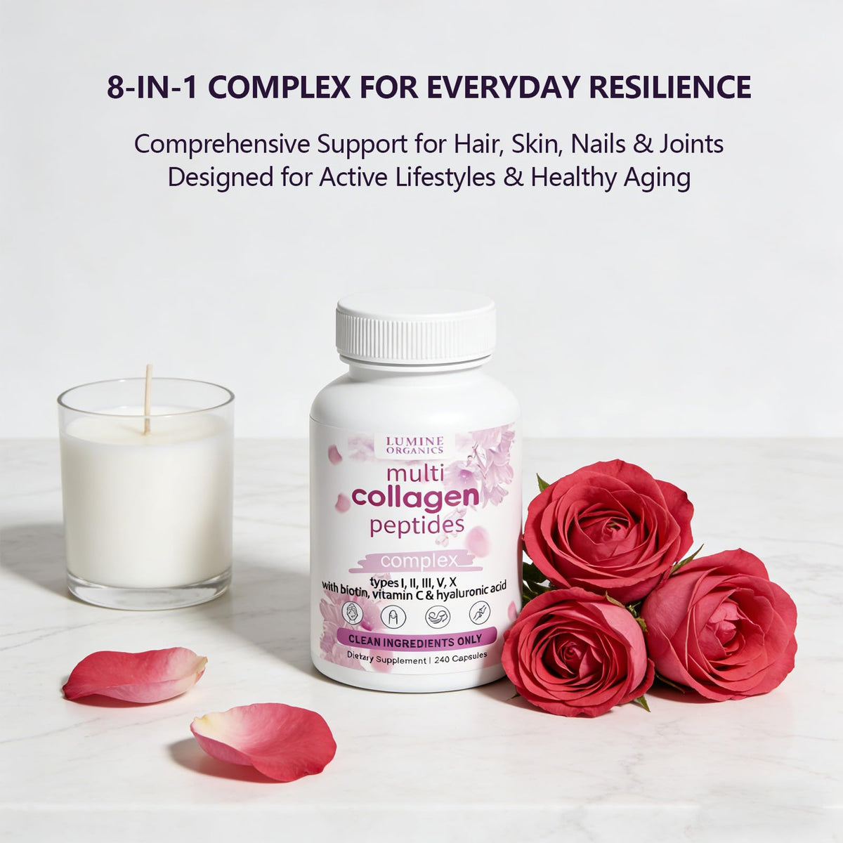 1PCSLumine Organics Collagen,Lumine Organics Collagen Peptides,240 Capsules