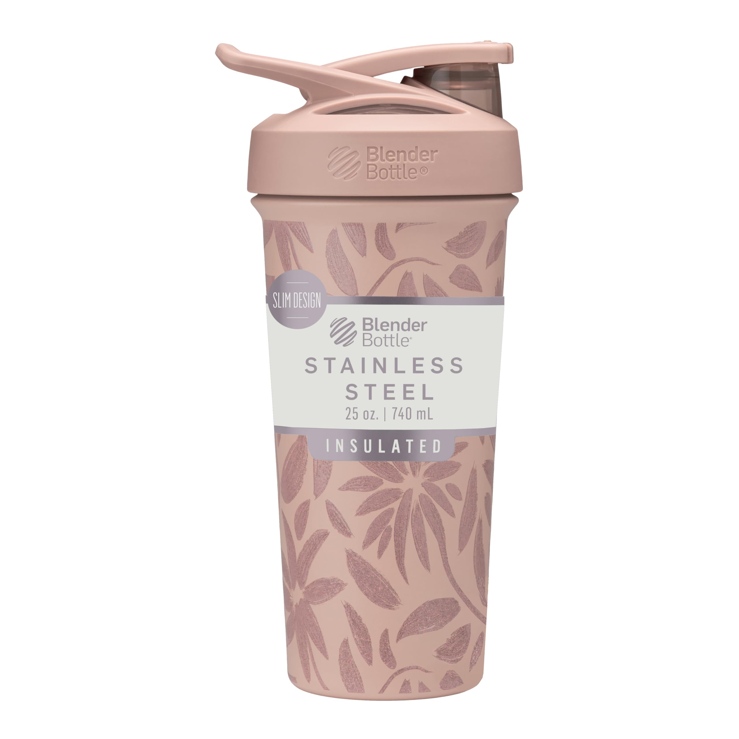 Buy now BlenderBottle Strada Shaker Cup Insulated Stainless Steel Water Bottle with Wire Whisk, 24-Ounce, Black Sport Brown Flowers at indiglob india