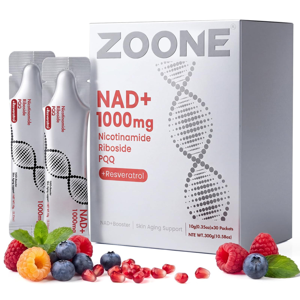 Updated NAD Plus 1000mg Liquid Supplement for Women & Men, 30 Packets