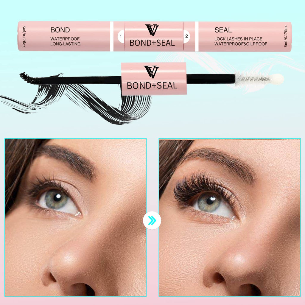 VAVALASH Lash Bond and Seal Cluster Lash Glue Individual Lashes Glue for DIY Lash Extensions Long Retention Strong Hold 48-72 Hours Waterproof Lash Bond for Lash Clusters(5ml+5ml)