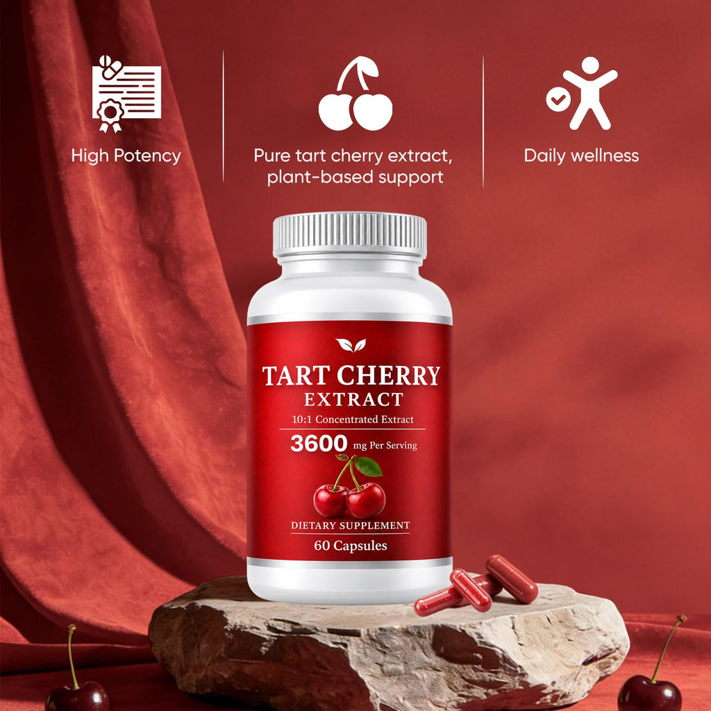 Tart Cherry Extract Capsules, Tart Cherry Extract 3600 mg 10:1, Vegan Non-GMO Dietary Supplement, 60 Capsules