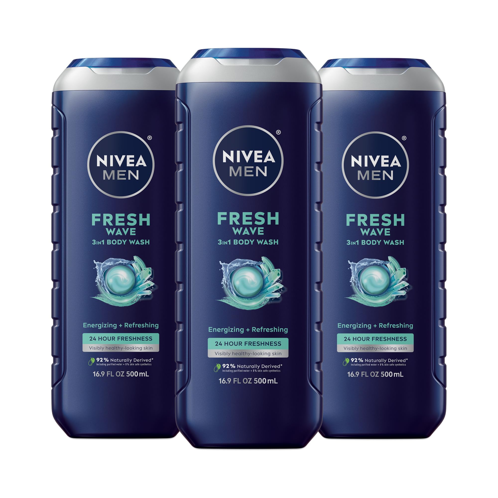 Buy now NIVEA MEN Cool Body Wash, Icy Menthol and Yuzu Scent, 3-in-1 Men's Body Wash, Face and Hair, Paraben Free, pH-Skin Friendly, 16.9 Fl Oz Bottle, Pack of 3 at indiglob india