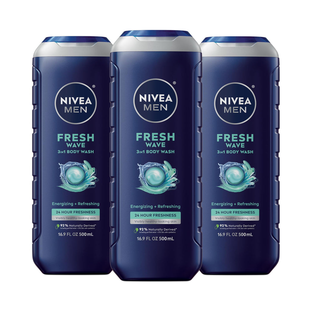 Buy now NIVEA MEN Cool Body Wash, Icy Menthol and Yuzu Scent, 3-in-1 Men's Body Wash, Face and Hair, Paraben Free, pH-Skin Friendly, 16.9 Fl Oz Bottle, Pack of 3 16.9 Fl Oz (Pack of 3) Fresh Wave at indiglob india