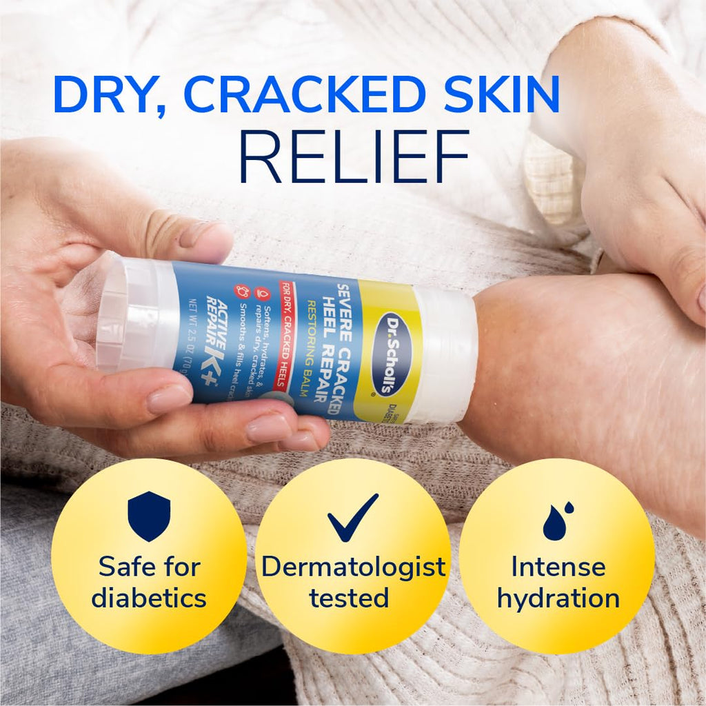 Dr. Scholl's Severe Cracked Heel Repair Restoring Balm 2.5oz, with 25% Urea for Dry, Cracked Feet, Heals and Moisturizes for Healthy Feet