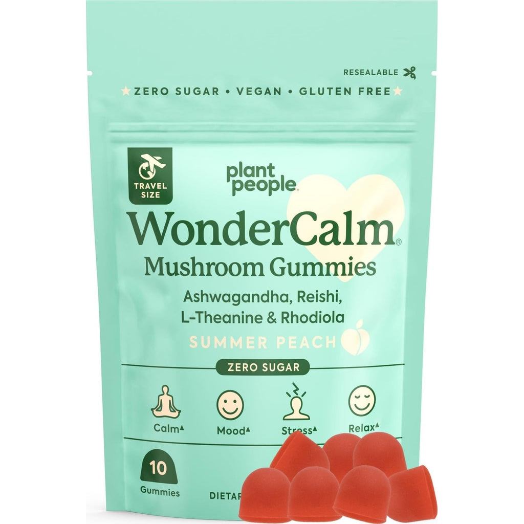 Plant People WonderCalm Mushroom & Ashwagandha Gummies, Peach Flavor 60ct | Natural Calm Gummies to Ease Stress & Boost Mood for Adults Without Sugar, Gluten or Artificial Colors, Vegan-Friendly