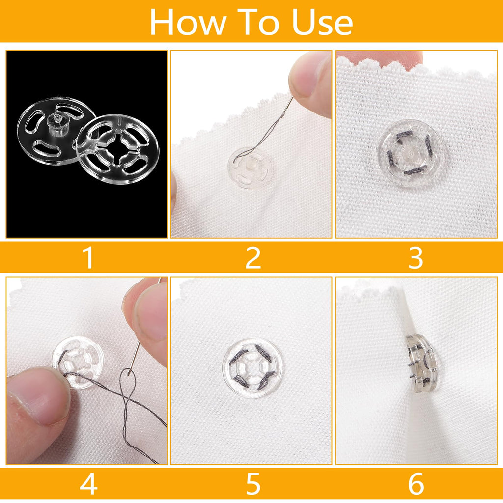 TIESOME Plastic Sew-on Snap Buttons, 36 Sets 3 Sizes Invisible Sew on Press Buttons Kit Round Clear Snap Fasteners Button for Shirts Sewing Clothing DIY Craft(7.5mm 10mm 12.5mm)