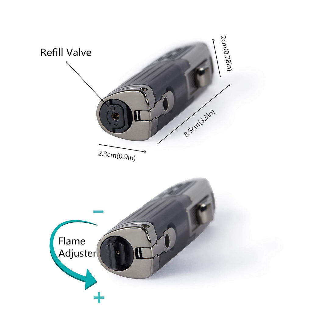 TOMOLO Cigar Lighter Triple Jet Flame Torch Lighter Refillable Butane Lighter with Cigar Punch, 2 Pack, Charcoal