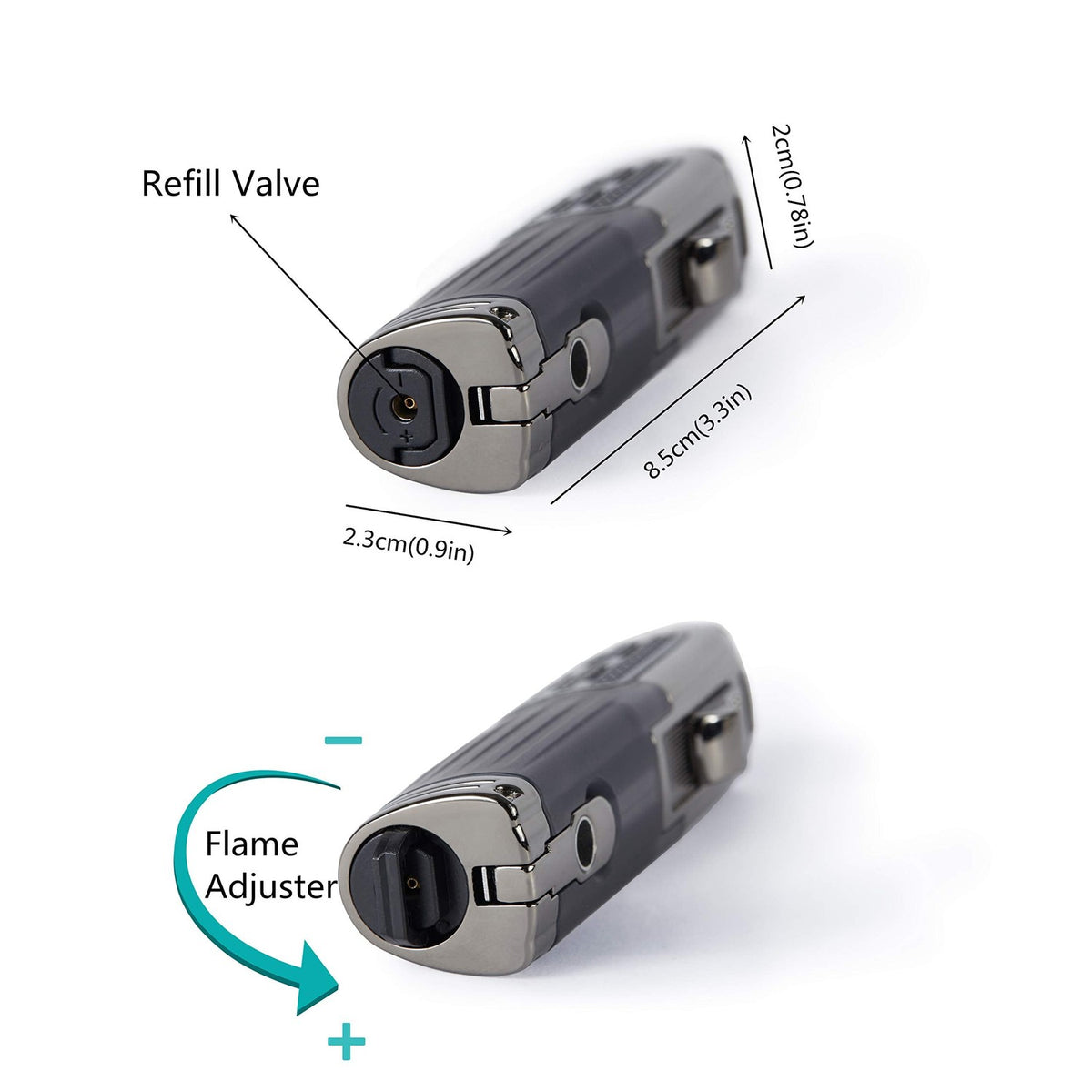 TOMOLO Cigar Lighter Triple Jet Flame Torch Lighter Refillable Butane Lighter with Cigar Punch, 2 Pack, Charcoal