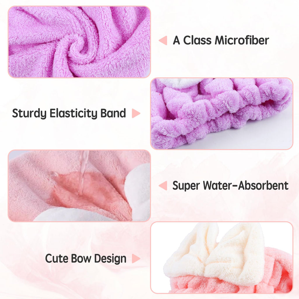 Microfiber Hair Drying Caps, 5-Pack Extra Soft and Ultra Absorbent