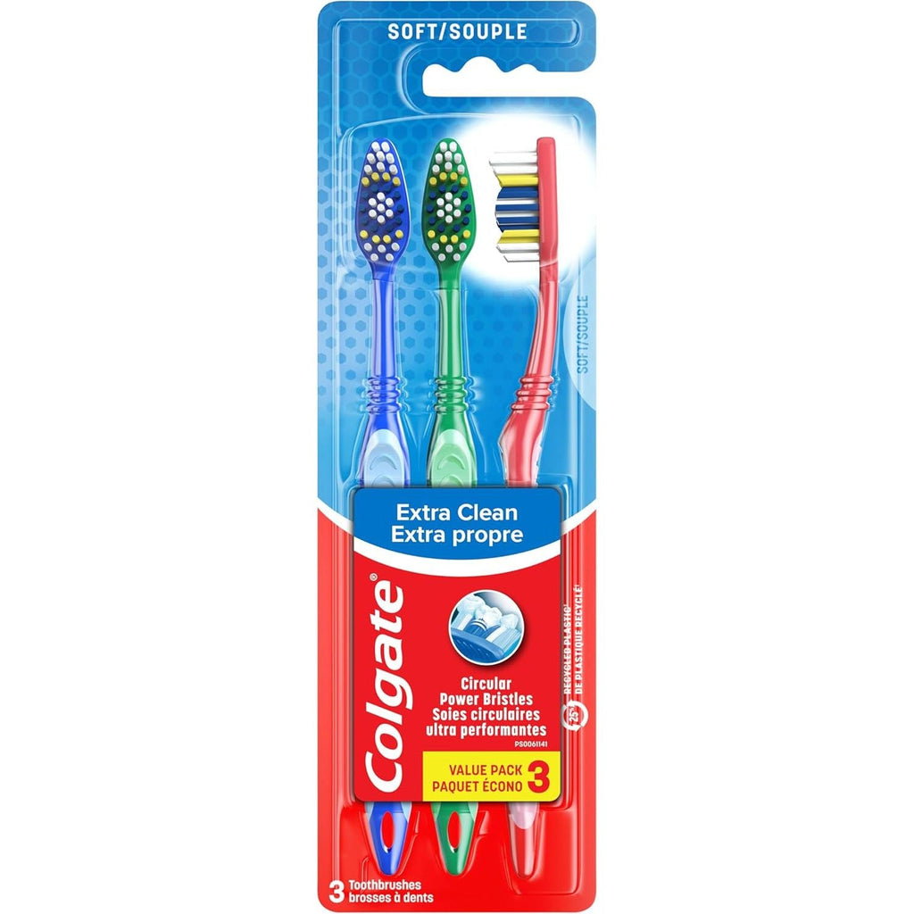 Buy now Colgate Extra Clean Toothbrush, Soft Toothbrush for Adults, 3 Count (Pack of 1) at indiglob india
