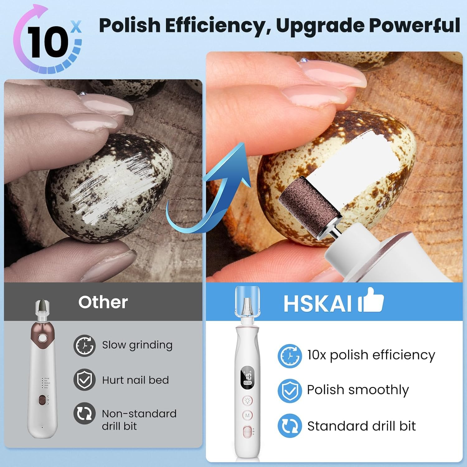 Electric Nail File Drill, Toe Nail Grinder for Thick Toenails & Callus | 10-Speed 2000mAh Cordless Rechargeable Nail Filer, 50Pcs Manicure Pedicure Kit with LED Lamp, Gifts for Women Men Seniors