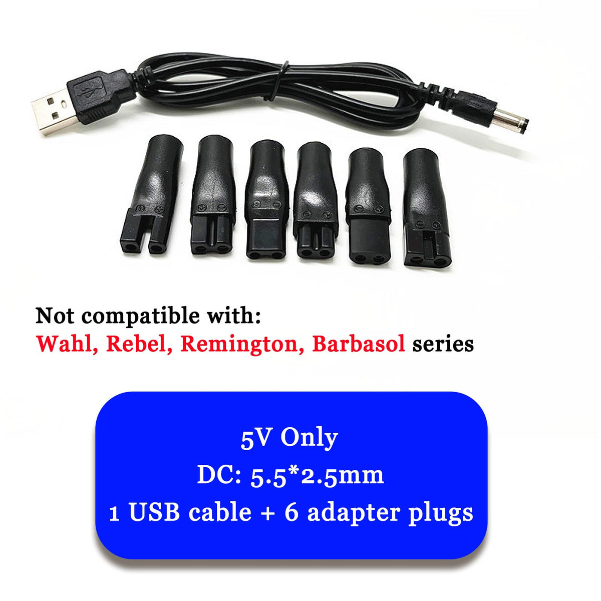 5V USB Charger Cord for Electric Hair Clippers, Beard Trimmers, Shavers