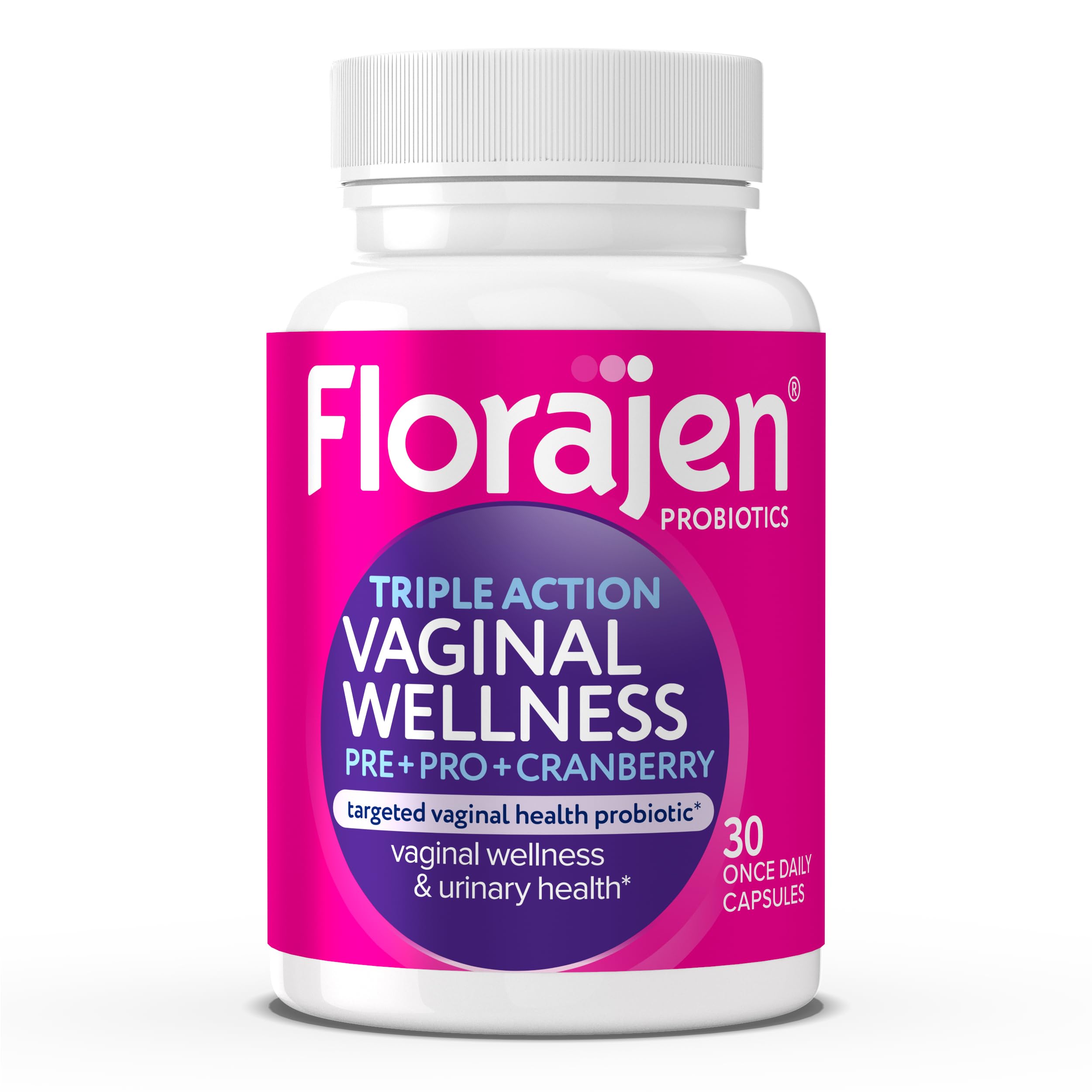 Florajen Women’s Probiotic with Cranberry, 30 Capsules | Prebiotic for Vaginal, Digestive, & Immune Support, Gut & Urinary Health, Vegan, Gluten-Free, Daily Wellness