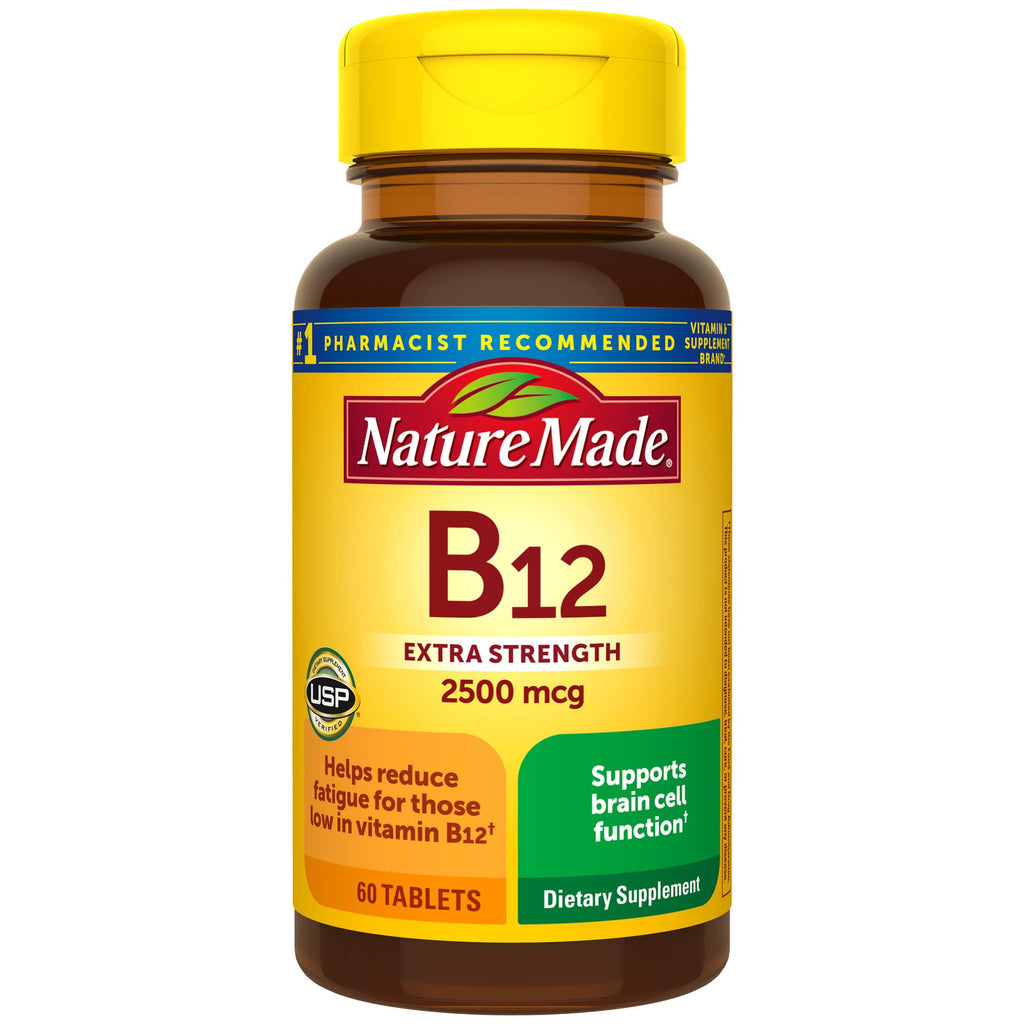 Nature Made Extra Strength Vitamin B12 2500 mcg, B12 Vitamins, 60 Tablets | Energy Metabolism Support Supplement for Men and Women, Helps Reduce Fatigue for Those Low in Vitamin B12, 60 Day Supply