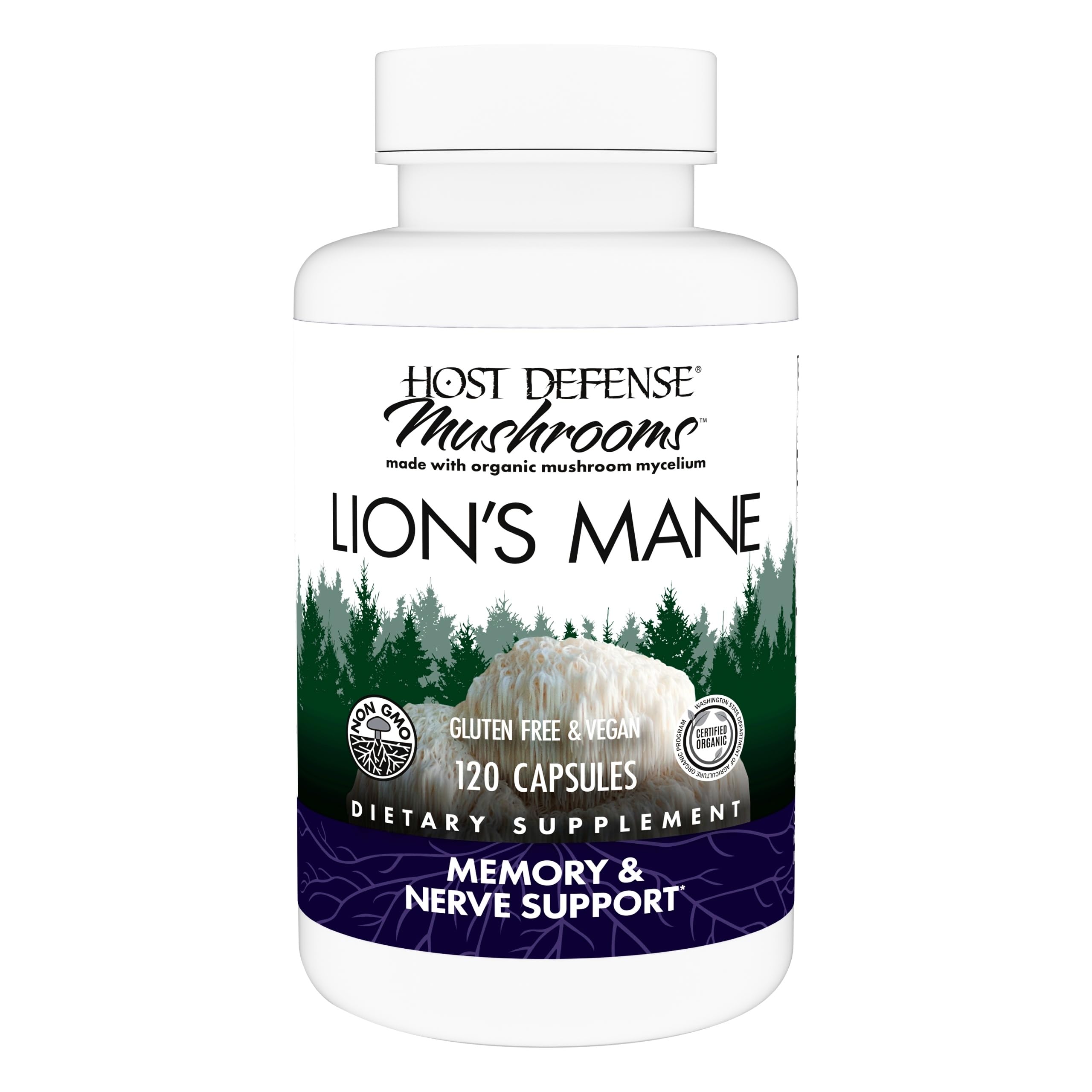 Host Defense Lion's Mane, Brain Health & Focus Support, 120 Capsules | Brain Health Support Supplement to Aid Mental Clarity, Focus, and Memory Function, Immune System Support, 60 Servings