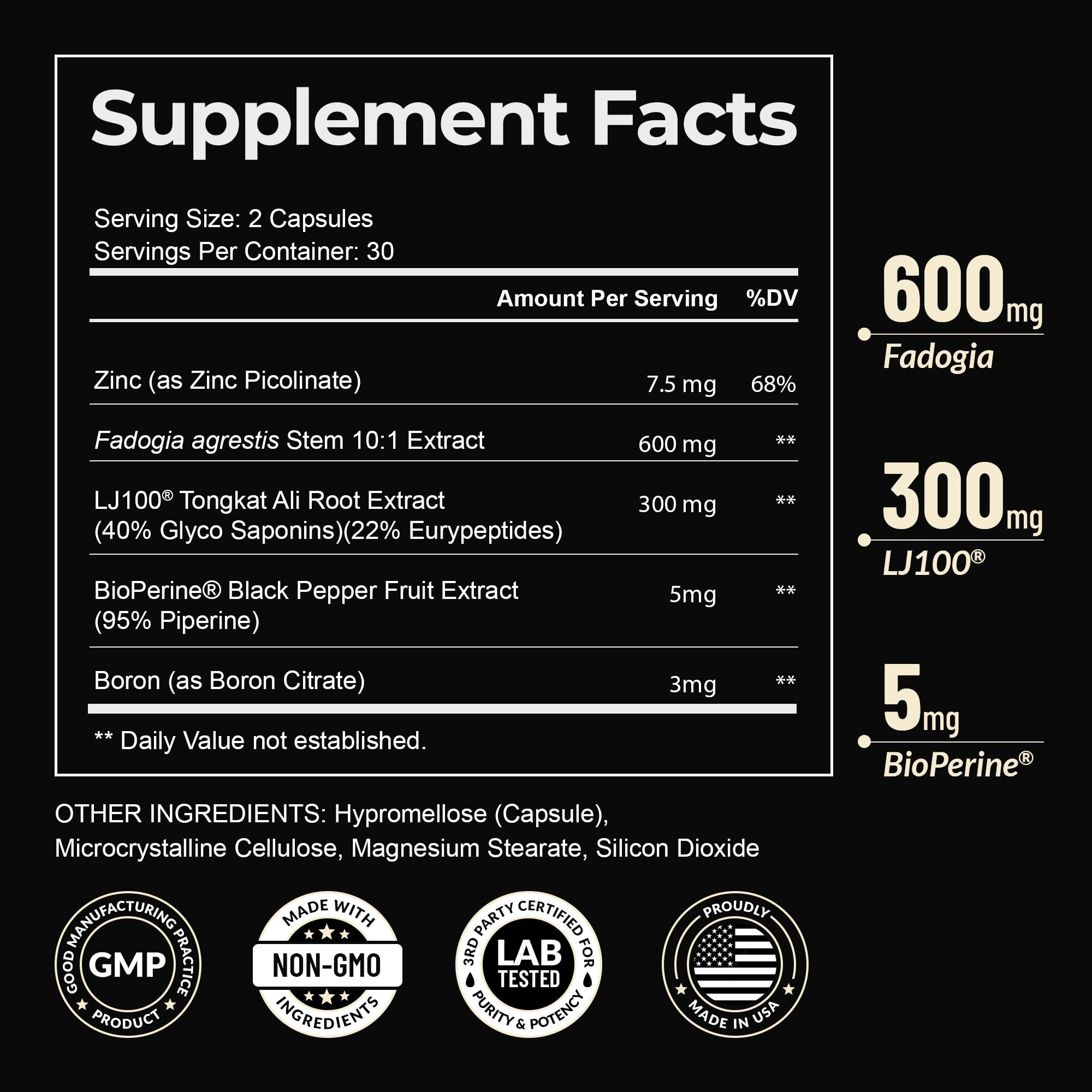 Earth Elixir LJ100 Tongkat Ali & Fadogia Agrestis for Men – Natural Testosterone Supplement - Made in USA & 3rd Party Tested for Strength, Energy & Vitality - Clinically Studied Tongkat Ali LJ100