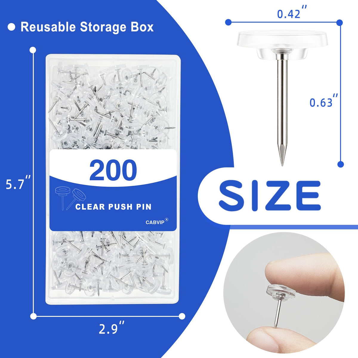 200 Pack Clear Tacks, Heavy Duty Decorative Push Pins for Cork & Bulletin Boards, Transparent Thumbtacks in Reusable Storage Box