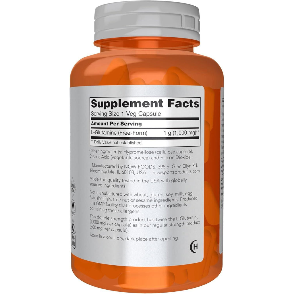 Buy now NOW Foods Sports Nutrition, L-Glutamine, Double Strength 1,000 mg, Amino Acid, 120 Veg Capsules at indiglob india