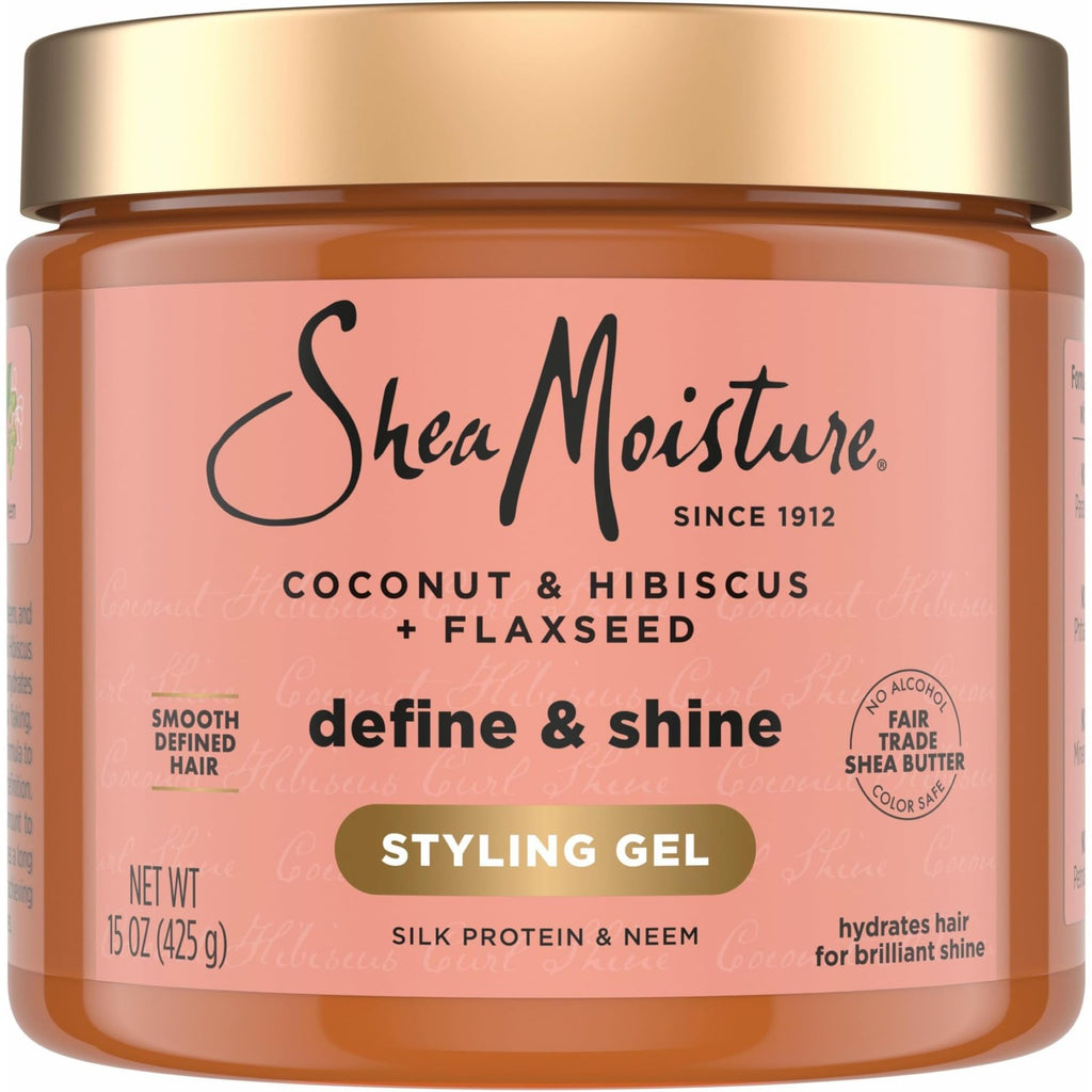 Shea Moisture Coconut & Hibiscus Define & Shine Styling Gel 15oz | For curly hair - hydrates, defines, and controls frizz with Coconut Oil, Flaxseed and Glycerin for lasting hold.