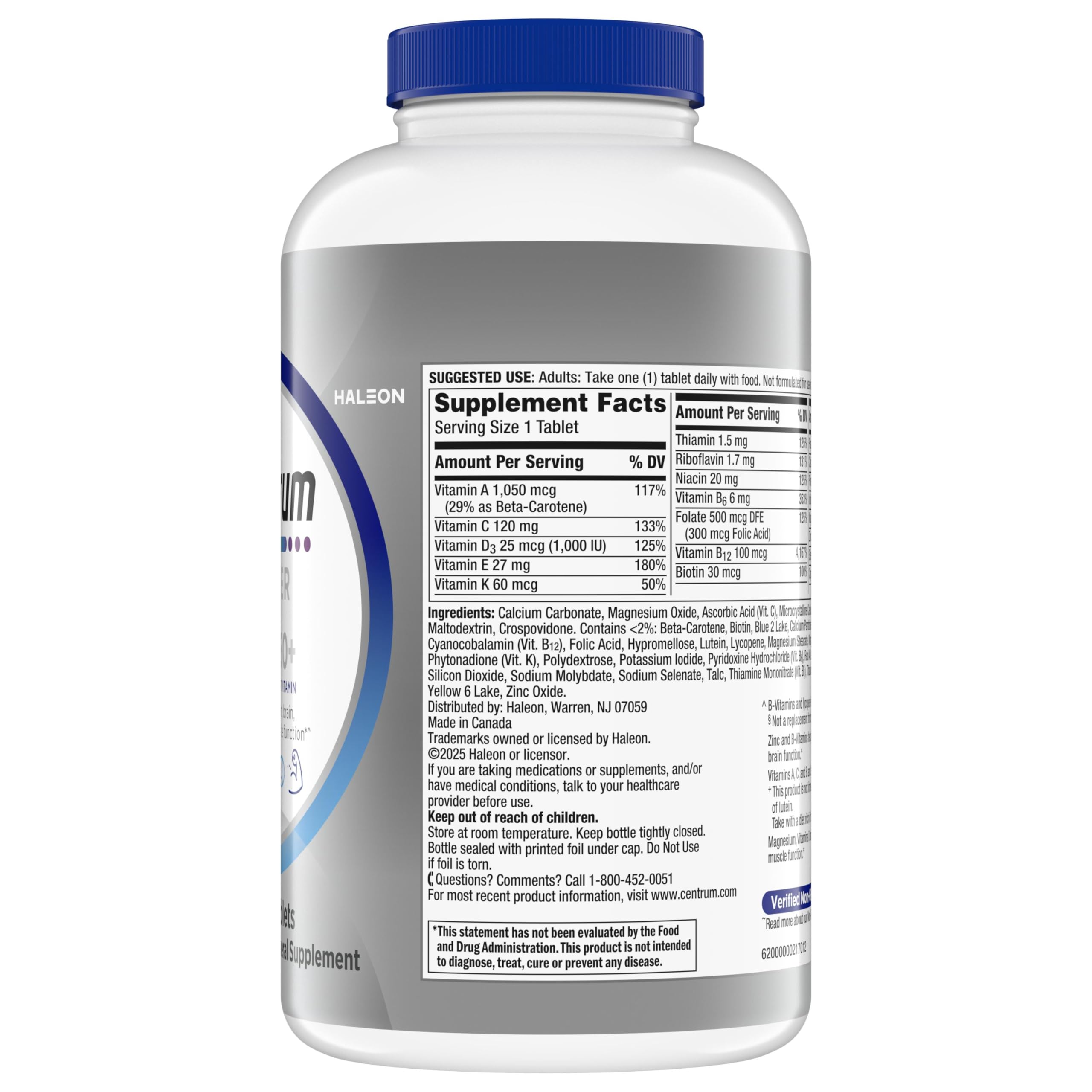 Centrum Silver Men's 50+ Multivitamin with Vitamin D3, B-Vitamins, Zinc for Memory and Cognition - 200 Tablets | Contains Vitamins D3, E, B6, and B12, Gluten Free, Non-GMO Ingredients, GLP-1 Support