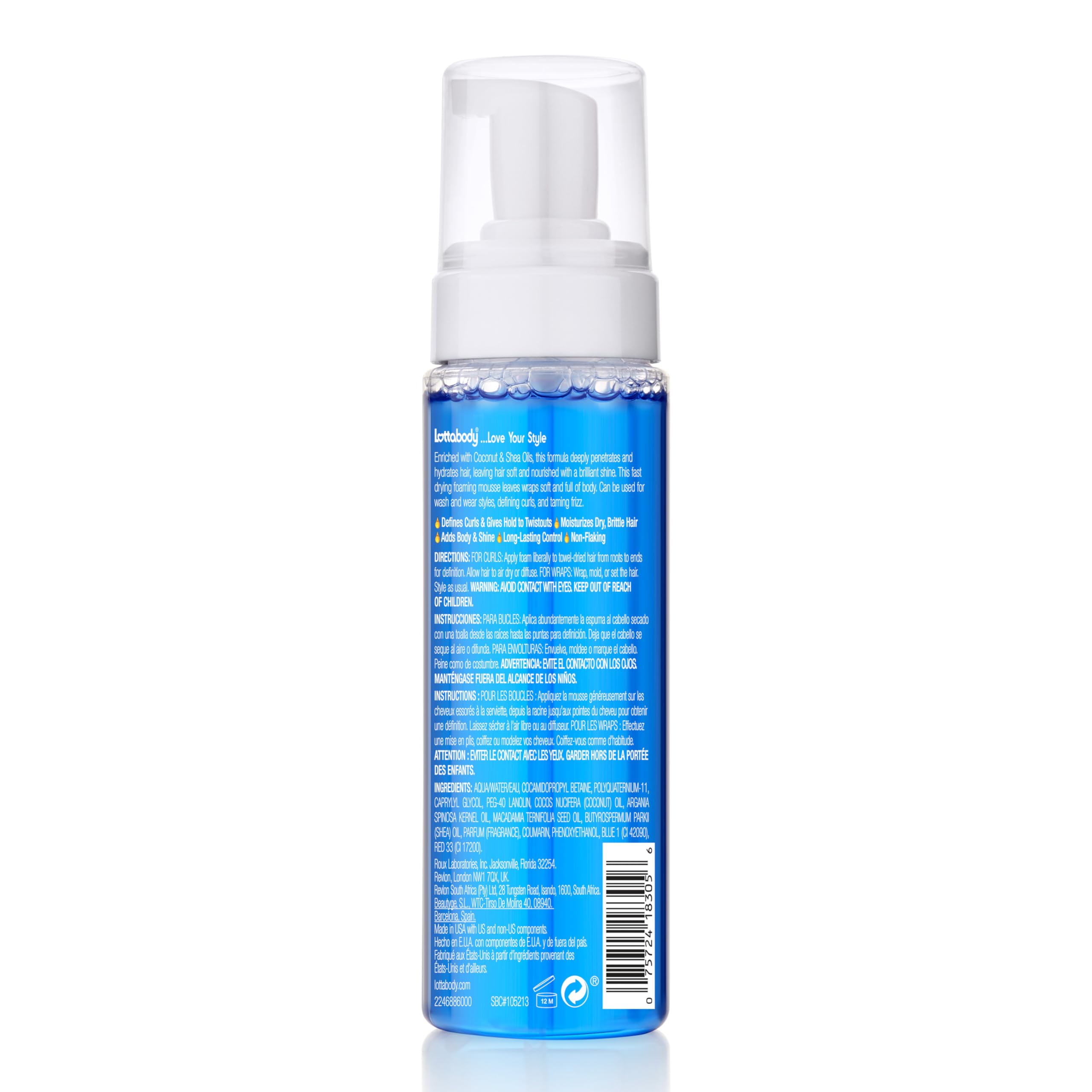 Lottabody Wrap Me Foaming Mousse with Coconut & Shea Oils, Lightweight Moisture-Rich Curl-Defining & Frizz-Control Styling Mousse for Natural Curly, Coily & Relaxed Hair, 7 oz