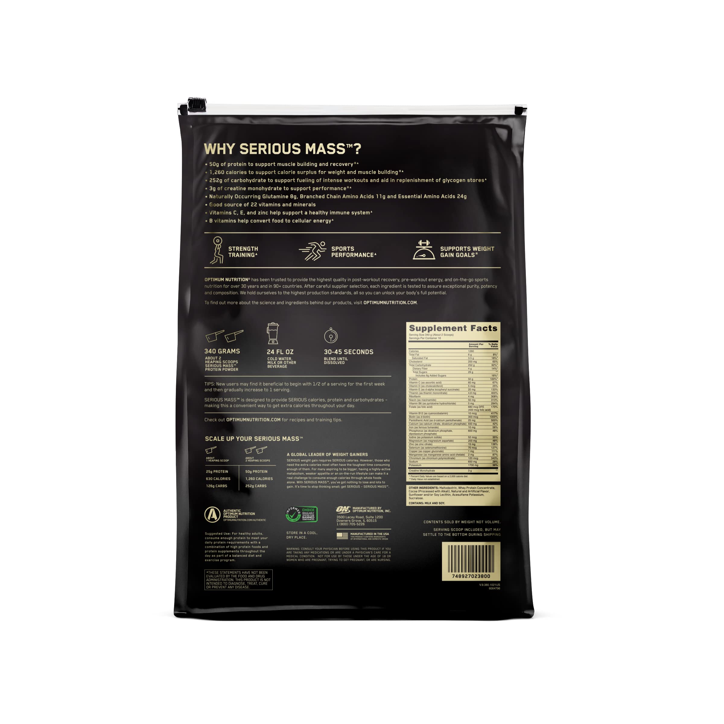 Buy now Optimum Nutrition Serious Mass, Weight Gainer Protein Powder, Mass Gainer, Vitamin C and Zinc for Immune Support, Creatine, Chocolate, 12 Pound (Packaging May Vary) at indiglob india
