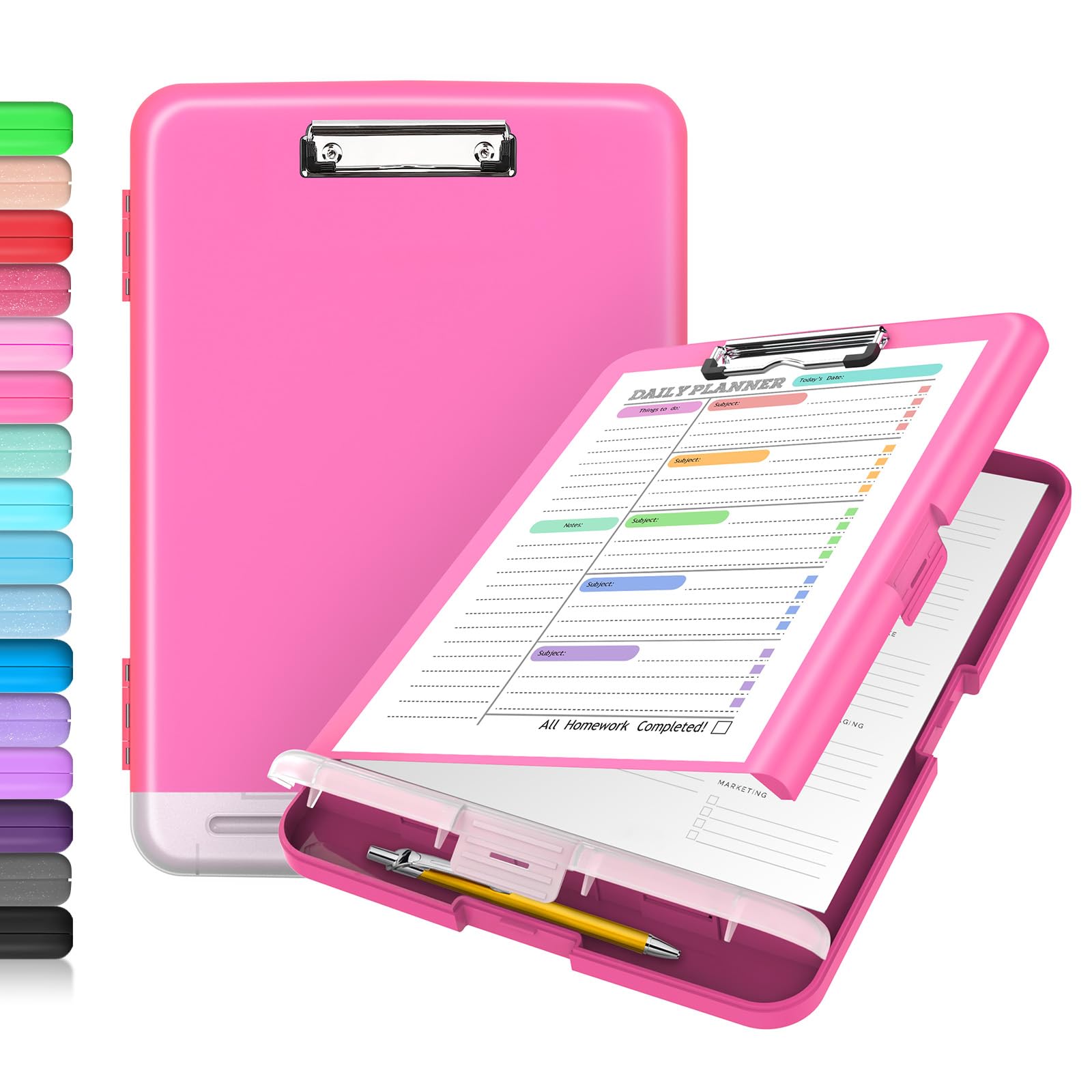 Buy now Sooez Clipboard with Storage, Clip Board 8.5 x 11 with Pen Holder, Plastic Organization Case Box for Letter Legal A4 Size Paper, Low Profile Clip, Nurses Teachers Must Haves, School & Office Supplies Rose Pink at indiglob india