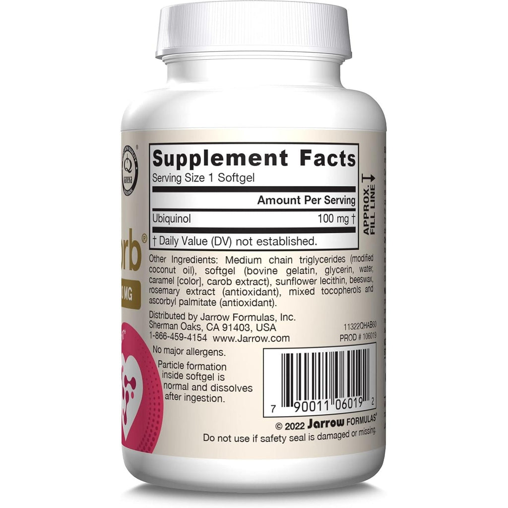 Buy now Jarrow Formulas QH-Absorb, 100 mg, Ubiquinol Dietary Supplement for Healthy Cardiovascular Function, 60 Softgels, 60 Day Supply at indiglob india