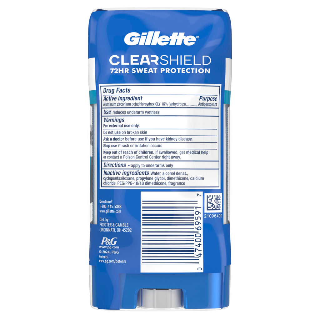 Gillette Antiperspirant and Deodorant for Men, 72hr Sweat & Odor Protection, Long Lasting Freshness, Anti-White Mark Technology, Clear Gel, Cool Wave Scent, 3.8 oz (Pack of 3)