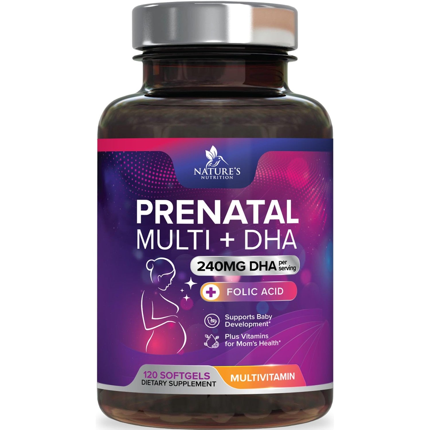 Prenatal Vitamins for Women with Folic Acid + Omega 3 DHA for Fetal Brain Development, Best Prenatal Vitamin Supplement, Daily Pregnancy Multivitamin Nutritional Support, Non-GMO - 60 Softgels