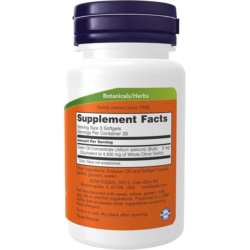 Buy now NOW Foods Supplements, Garlic Oil 1500 mg, Serving Size Equivalent to Whole Clove Garlic, 100 Softgels at indiglob india