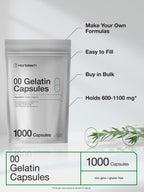 Empty Capsules Size 00 | 1000 Clear Gelatin Capsules | Resealable Bag | Non-GMO, Gluten Free | By Horbaach