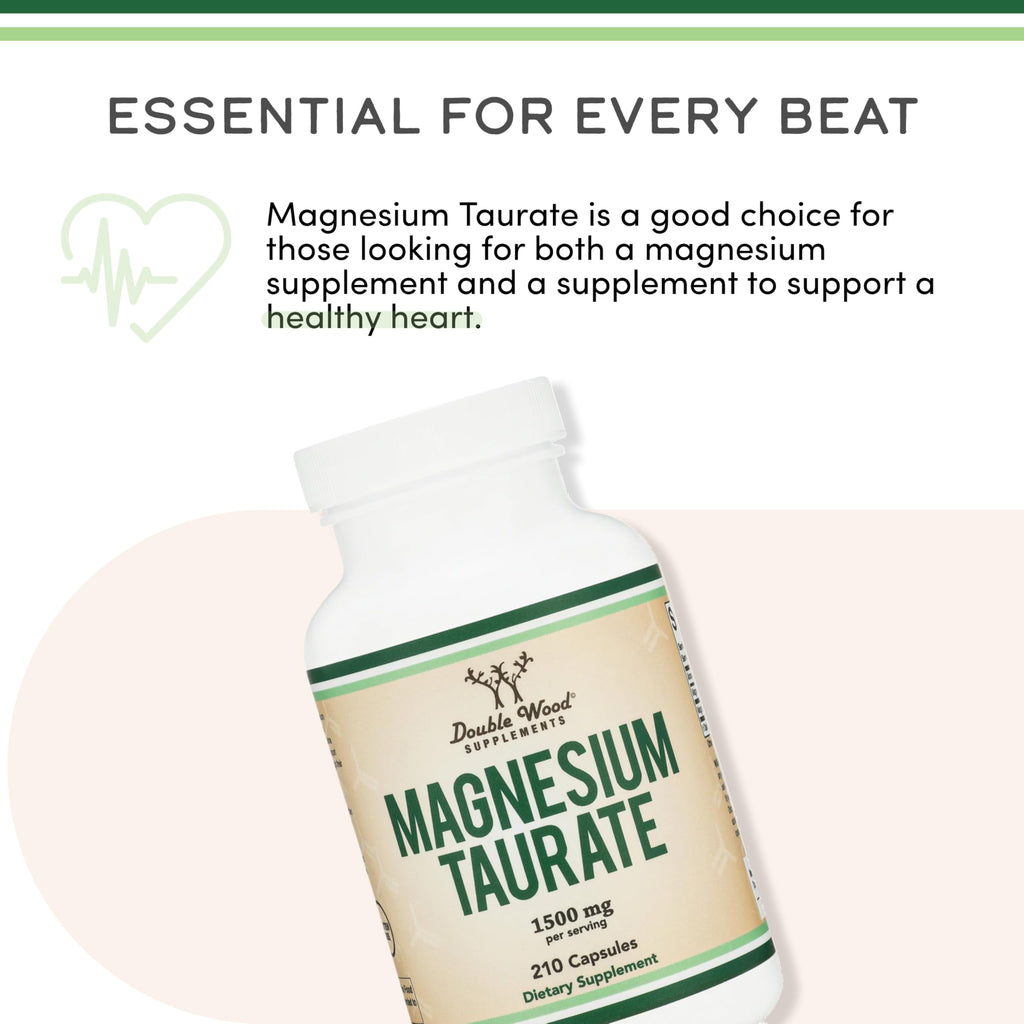 Magnesium Taurate 1,500mg, Heart Health Support, 210 Vegan Capsules | Heart + Cardiovascular Supplement, Magnesium + Taurine Synergy, 120mg Elemental Magnesium, Sleep Support, Vegan, Non-GMO