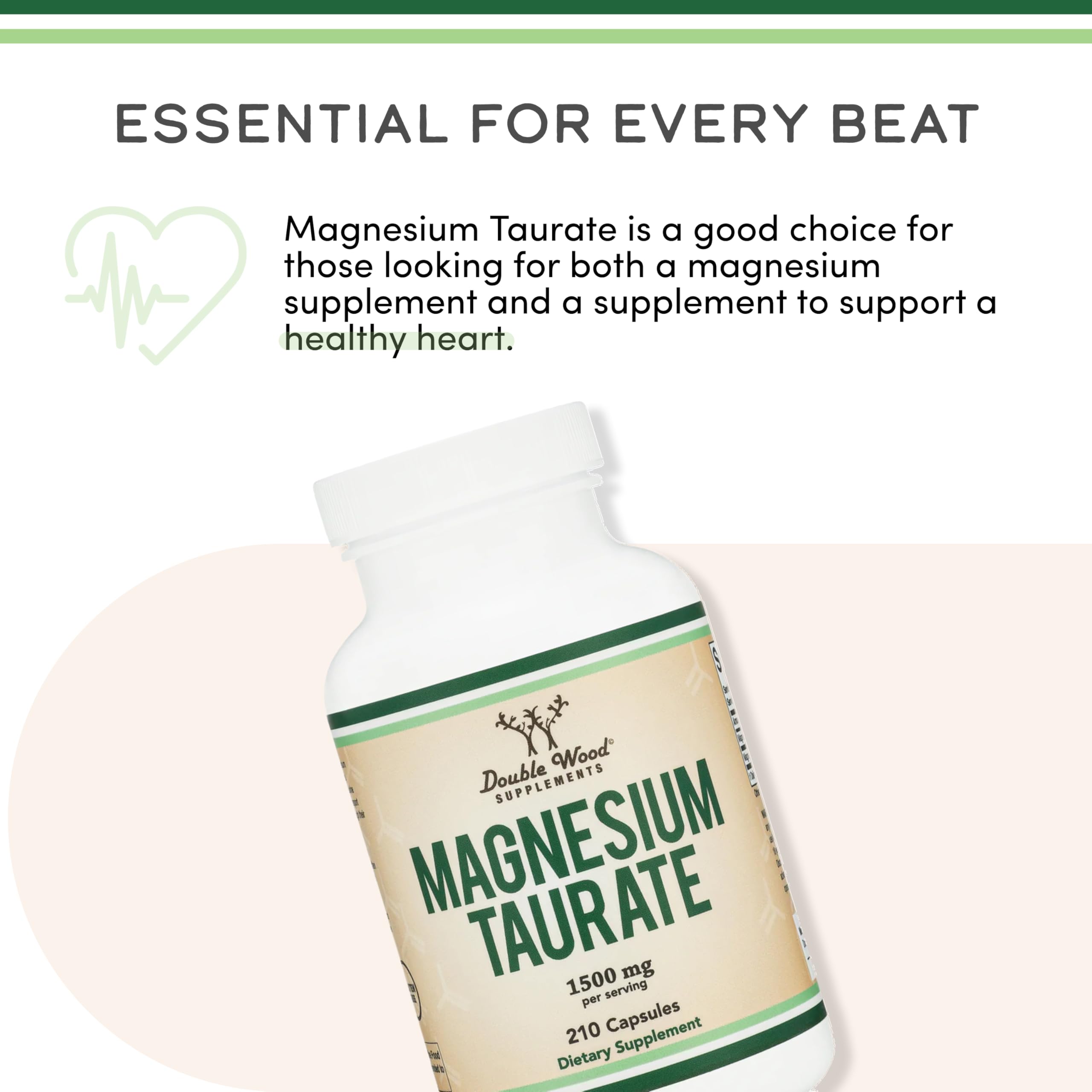 Magnesium Taurate 1,500mg, Heart Health Support, 210 Vegan Capsules | Heart + Cardiovascular Supplement, Magnesium + Taurine Synergy, 120mg Elemental Magnesium, Sleep Support, Vegan, Non-GMO