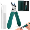 Upgraded Eagle Beak Beveled Nail Clippers, Long Handle Wide Jaw Slanted Nail Clipper, Eagle Beak Angled Edge Nail Clippers 3-Piece Set, Wide Jaw Opening Anti-Splash Nail Clipper for Men Women(Green)