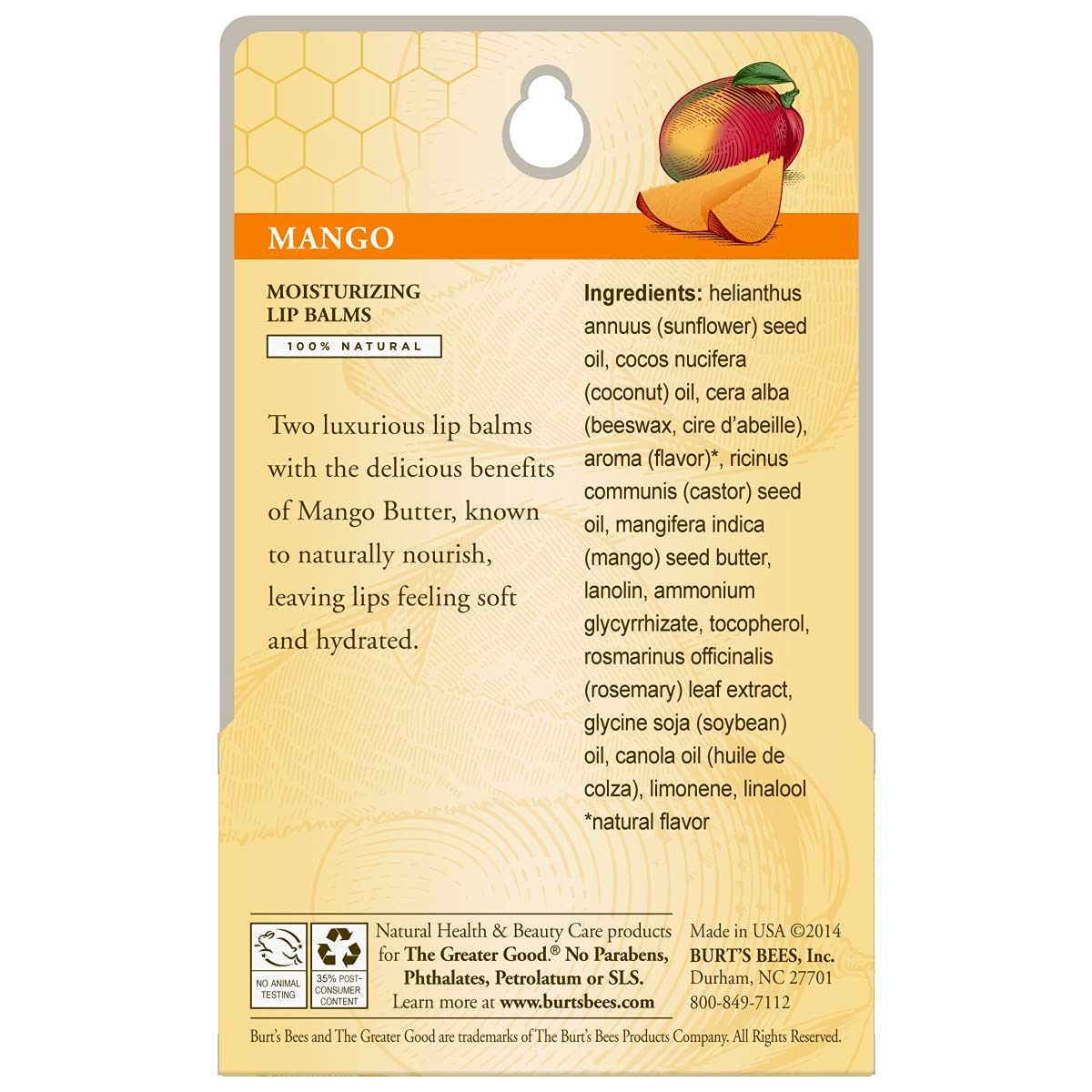 Buy now Burt's Bees Lip Balm - Mango, Lip Moisturizer With Responsibly Sourced Beeswax, Tint-Free, Natural Origin Conditioning Treatment, 2 Tubes, 0.15 oz. (Pack of 2) at indiglob india